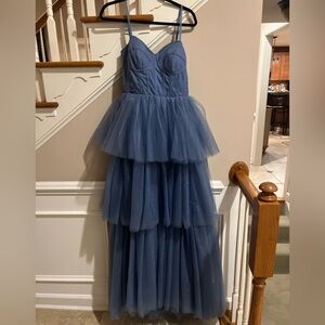 Tiered Tulle Maxi Dress in Dusty Blue